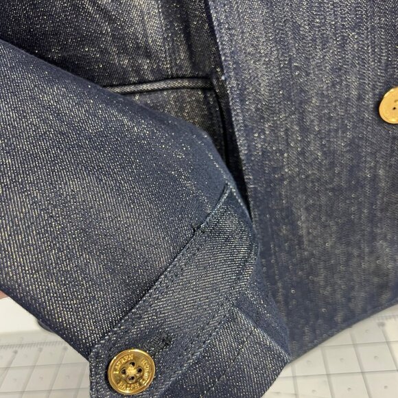 Lauren Ralph Lauren LRL Double Breasted Metallic Blue Denim P-Coat Women’s Sz. M - Picture 7 of 11